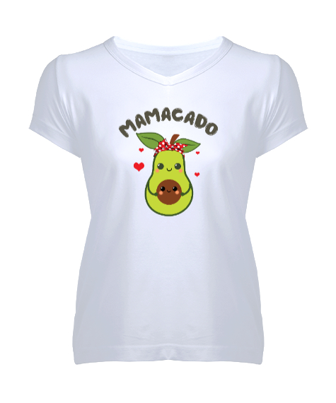 Tisho - Mamacado Beyaz Kadın V Yaka Tişört