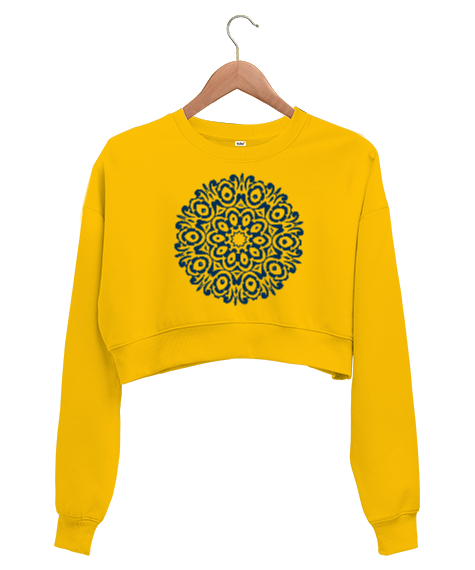 Tisho - mandala Sarı Kadın Crop Sweatshirt
