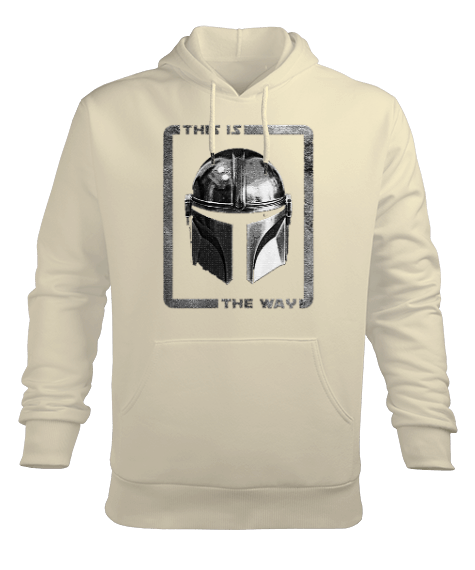 Tisho - Mandolarian Baskılı Krem Erkek Kapüşonlu Hoodie Sweatshirt