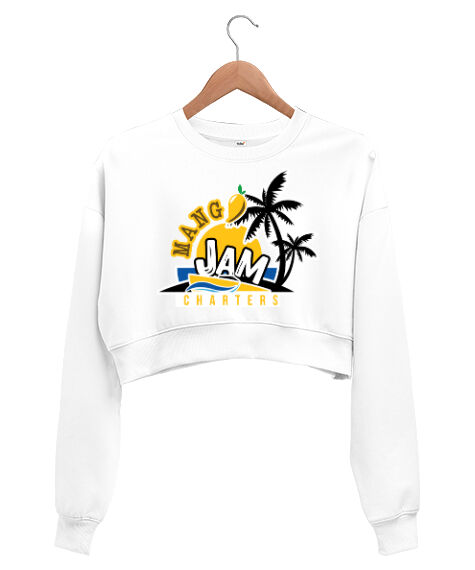 Tisho - Mango Jam Charters Beyaz Kadın Crop Sweatshirt