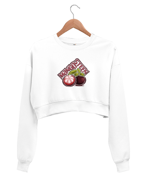 Tisho - Mangosteen meyvesi Beyaz Kadın Crop Sweatshirt