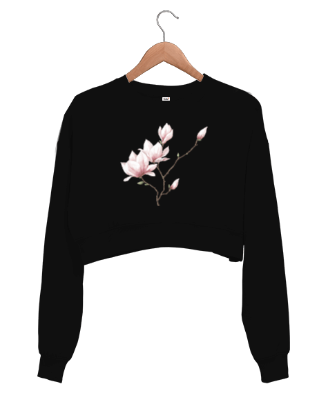 Tisho - Manolya çiçegi baskılı Kadın Crop Sweatshirt