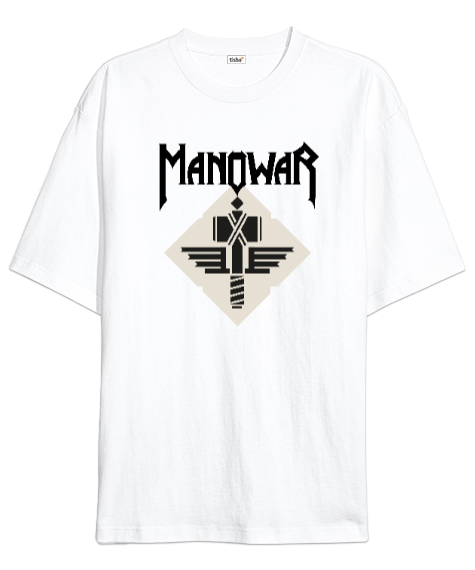 Tisho - Manowar Hammer Beyaz Oversize Unisex Tişört
