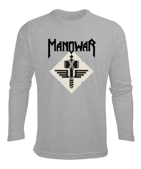 Tisho - Manowar Hammer Gri Erkek Uzun Kol Yazlık Tişört