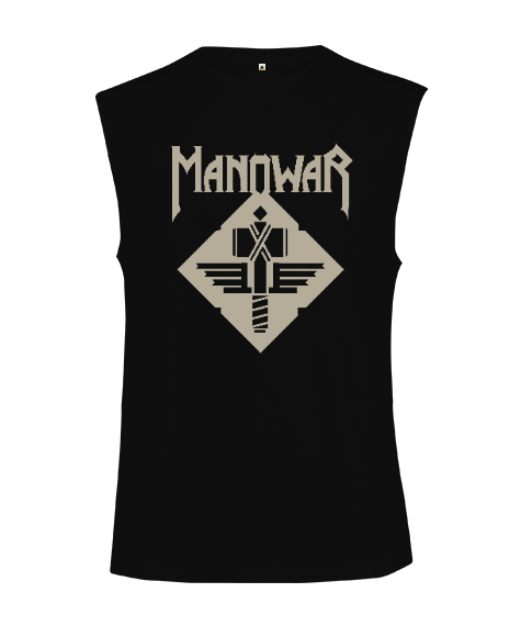 Tisho - Manowar Hammer Siyah Kesik Kol Unisex Tişört