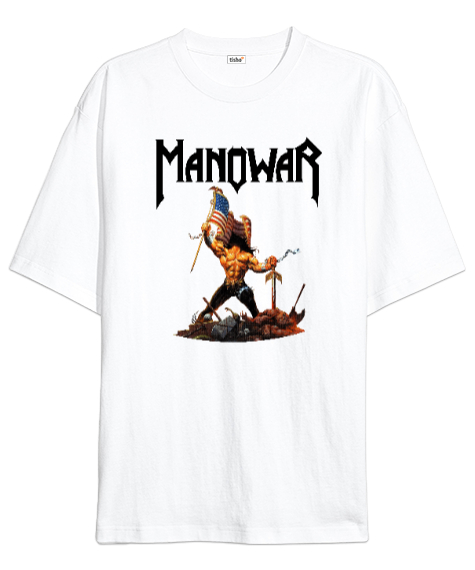 Tisho - Manowar - Savaşçı Beyaz Oversize Unisex Tişört