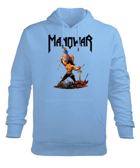 Tisho - Manowar - Savaşçı Buz Mavisi Erkek Kapüşonlu Hoodie Sweatshirt