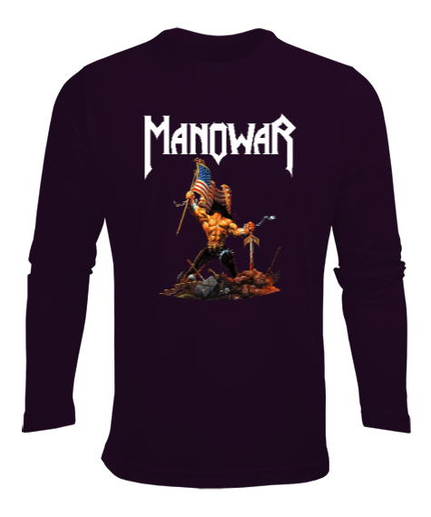 Tisho - Manowar - Savaşçı Koyu Mor Erkek Uzun Kol Yazlık Tişört