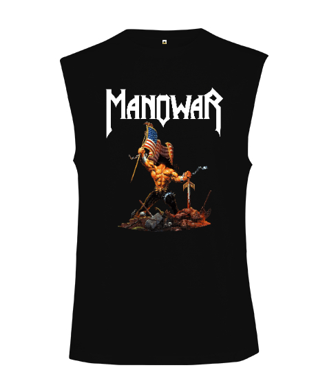 Tisho - Manowar - Savaşçı Siyah Kesik Kol Unisex Tişört