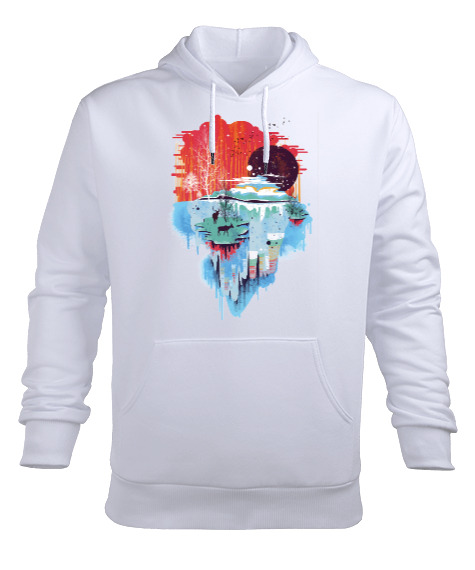 Tisho - MANZARA Beyaz Erkek Kapüşonlu Hoodie Sweatshirt