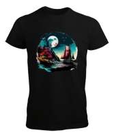 Manzara - Deniz - Yelkenli Siyah Erkek Tişört - Tisho