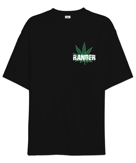 Tisho - Marijuana tasarım Siyah Oversize Unisex Tişört