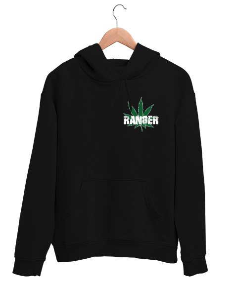 Tisho - Marijuana tasarım Siyah Unisex Kapşonlu Sweatshirt