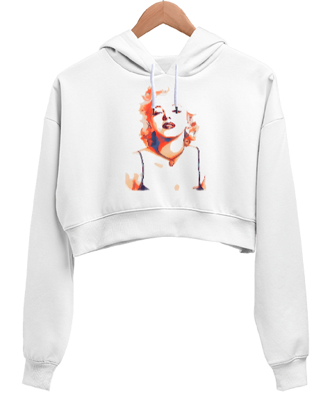 Tisho - Marilyn Monroe Beyaz Kadın Crop Hoodie Kapüşonlu Sweatshirt