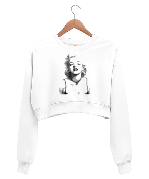 Tisho - Marilyn Monroe Beyaz Kadın Crop Sweatshirt