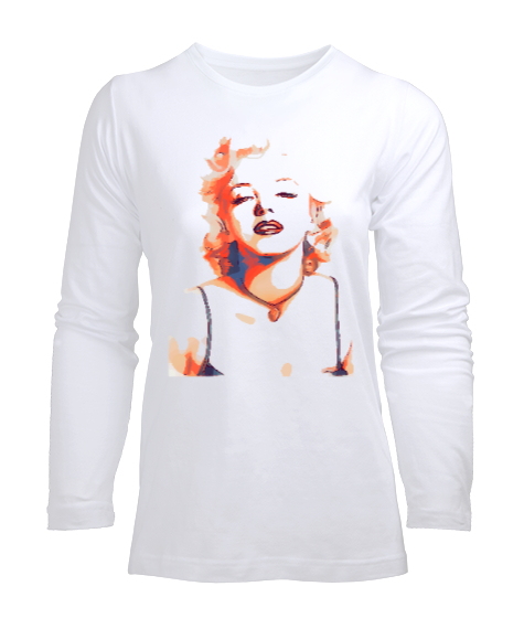 Tisho - Marilyn Monroe Beyaz Kadın Uzun Kol Tişört