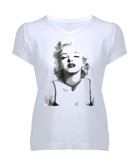 Tisho - Marilyn Monroe Beyaz Kadın V Yaka Tişört