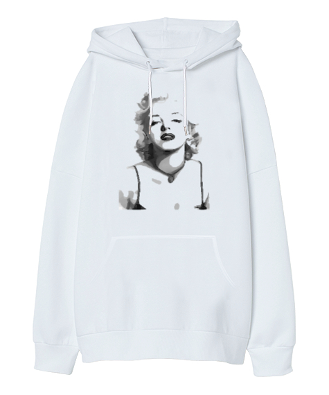 Tisho - Marilyn Monroe Beyaz Oversize Unisex Kapüşonlu Sweatshirt