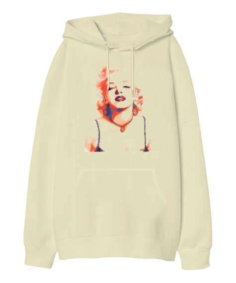 Tisho - Marilyn Monroe Krem Oversize Unisex Kapüşonlu Sweatshirt