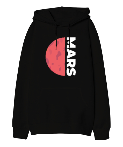 Tisho - Mars Siyah Oversize Unisex Kapüşonlu Sweatshirt