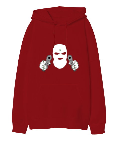 Tisho - Mask boy Kırmızı Oversize Unisex Kapüşonlu Sweatshirt