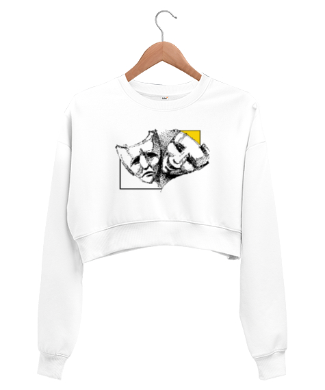 Tisho - Maskeler - Tiyatro Beyaz Kadın Crop Sweatshirt