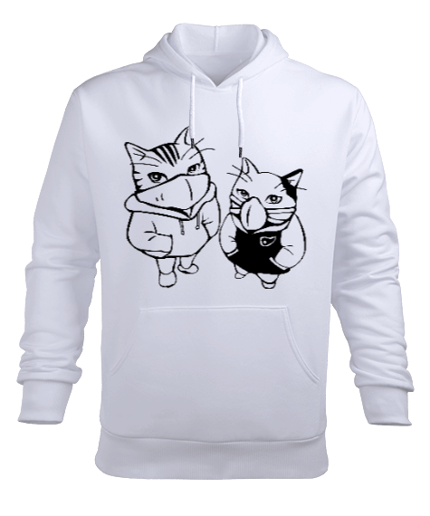 Tisho - Maskeli Kediler Erkek Kapüşonlu Hoodie Sweatshirt