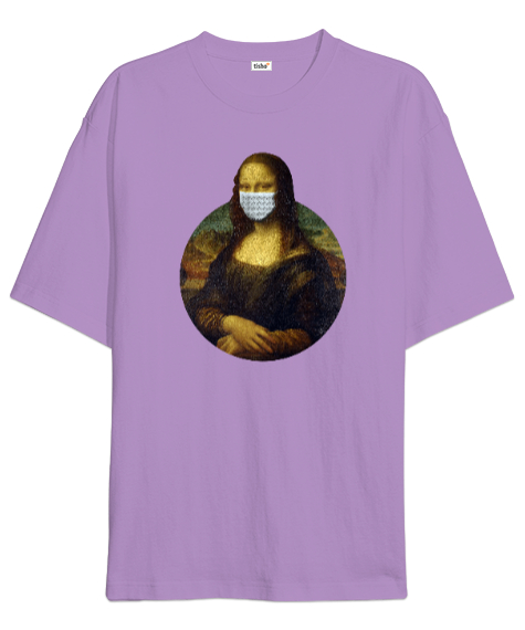 Tisho - Maskeli Mona Lisa - Corona Lila Oversize Unisex Tişört