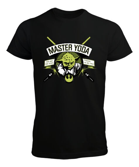 Tisho - Master Yoda Lightsaber Badge Işın Kılıcı Usta Yoda Baskılı Siyah Erkek Tişört