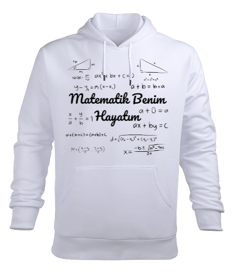 Tisho - Matematik Benim Hayatım Formüller Beyaz Erkek Kapüşonlu Hoodie Sweatshirt