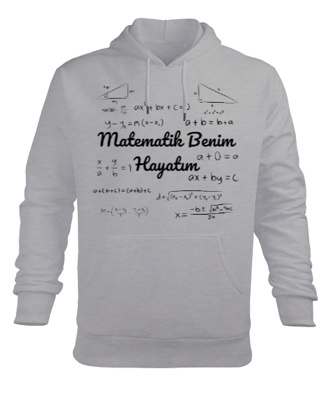 Tisho - Matematik Benim Hayatım Formüller Gri Erkek Kapüşonlu Hoodie Sweatshirt