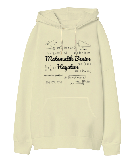 Tisho - Matematik Benim Hayatım Formüller Krem Oversize Unisex Kapüşonlu Sweatshirt