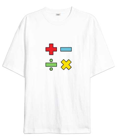 Tisho - Matematik Öğretmeni Öğretmenler Günü Özel tasarım dört işlem Beyaz Oversize Unisex Tişört