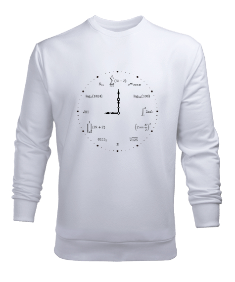 Tisho - Matematik Öğretmeni Öğretmenler Günü Özel tasarım formüllü saat Beyaz Erkek Sweatshirt