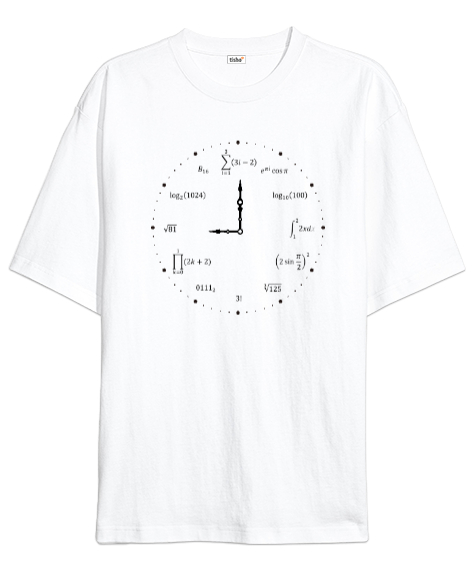 Tisho - Matematik Öğretmeni Öğretmenler Günü Özel tasarım formüllü saat Beyaz Oversize Unisex Tişört