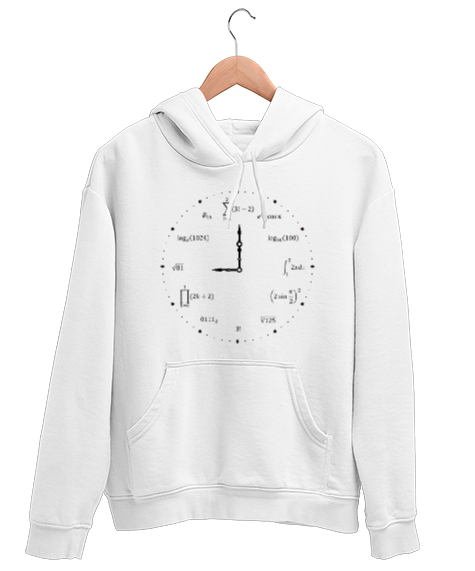 Tisho - Matematik Öğretmeni Öğretmenler Günü Özel tasarım formüllü saat Beyaz Unisex Kapşonlu Sweatshirt