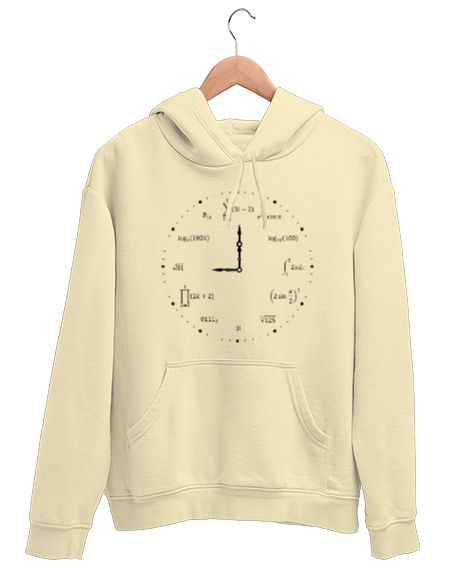 Tisho - Matematik Öğretmeni Öğretmenler Günü Özel tasarım formüllü saat Krem Unisex Kapşonlu Sweatshirt