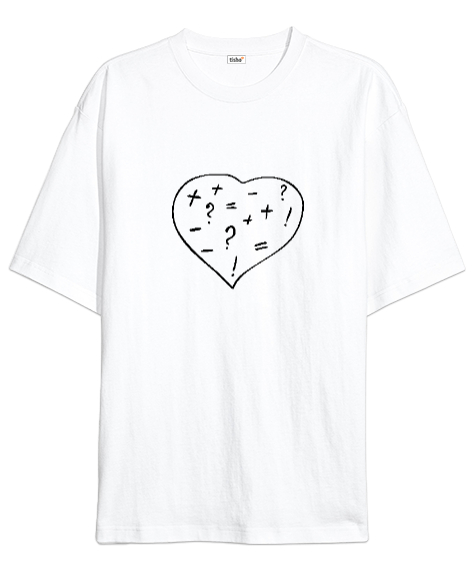 Tisho - Matematik Öğretmeni Öğretmenler Günü Özel tasarım kalp içinde işlemler Beyaz Oversize Unisex Tişört