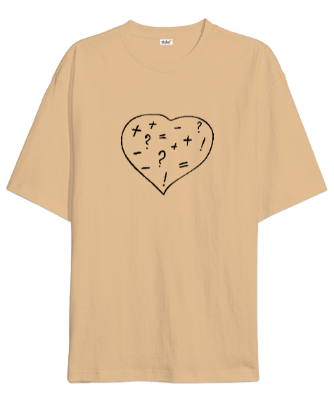 Tisho - Matematik Öğretmeni Öğretmenler Günü Özel tasarım kalp içinde işlemler Camel Oversize Unisex Tişört