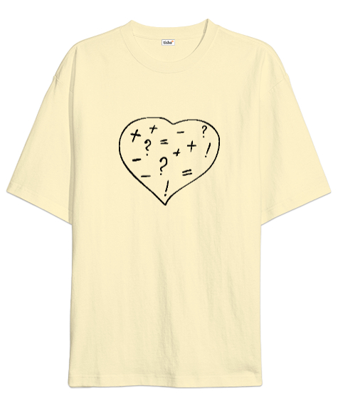Tisho - Matematik Öğretmeni Öğretmenler Günü Özel tasarım kalp içinde işlemler Krem Oversize Unisex Tişört