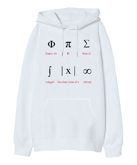 Tisho - Matematik Sembolleri Beyaz Oversize Unisex Kapüşonlu Sweatshirt