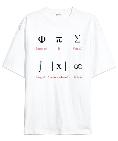 Tisho - Matematik Sembolleri Beyaz Oversize Unisex Tişört