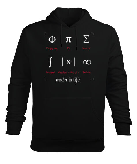 Tisho - Math Is Life - Matematik Hayattır - Semboller Siyah Erkek Kapüşonlu Hoodie Sweatshirt