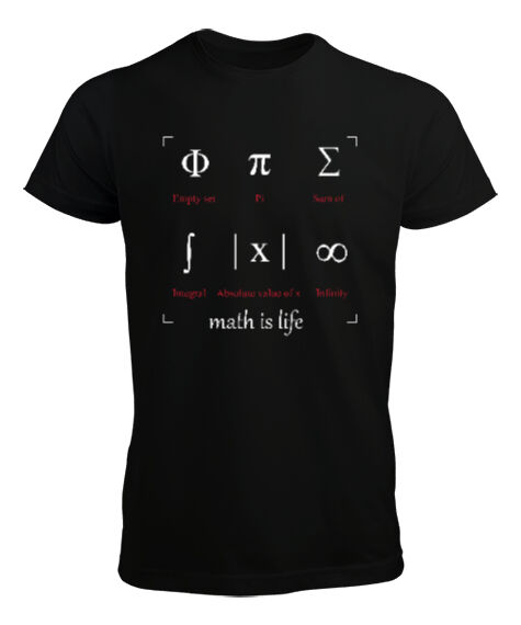 Tisho - Math Is Life - Matematik Hayattır - Semboller Siyah Erkek Tişört