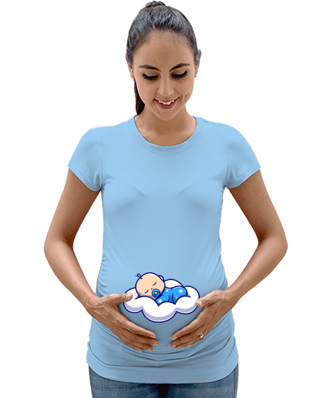 Tisho - mavi bebek uyuyan bebek Kadın Hamile Tişört