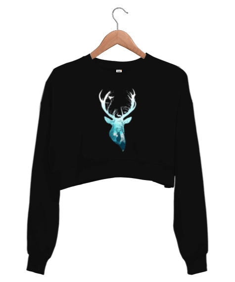 Tisho - Mavi geyik Kadın Crop Sweatshirt