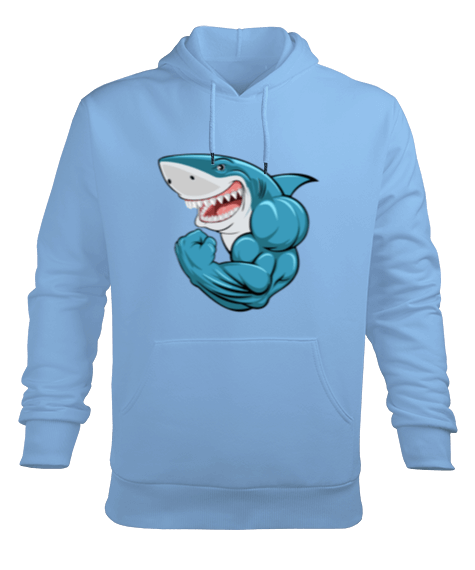 Tisho - Mavi kaslı sporcu köpek balığı Erkek Kapüşonlu Hoodie Sweatshirt