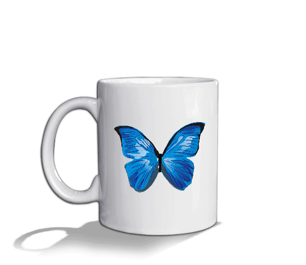 Tisho - Mavi kelebek kupa bardak Beyaz Kupa Bardak