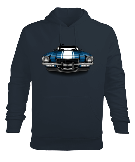 Tisho - Mavi klasik araba baskılı Erkek Kapüşonlu Hoodie Sweatshirt