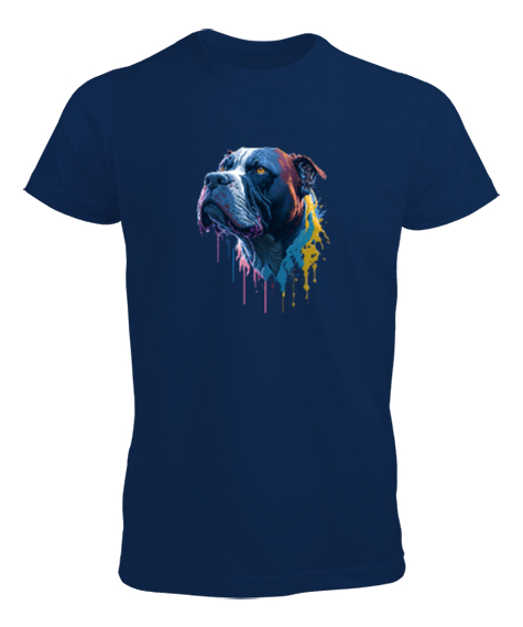 Tisho - Mavi Pitbull Köpek Tasarımlı Lacivert Erkek Tişört